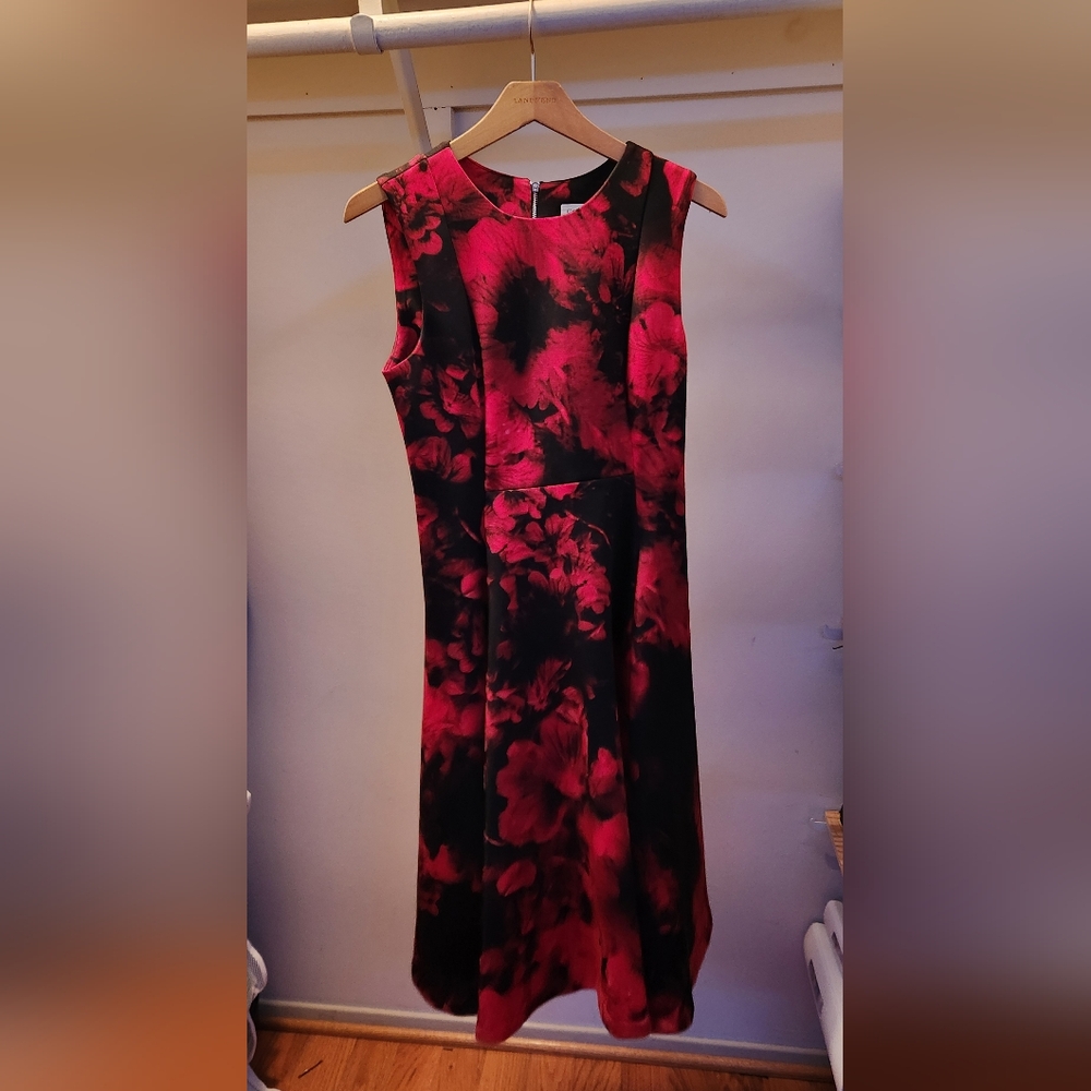 Floral Sleeveless Dress - Red and Black
